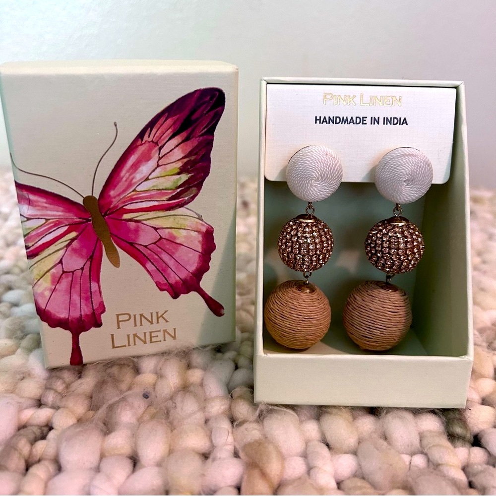 Nordstrom NWT Pink Linen Boho Statement Dangle Earrings Vacation Resort Jewelry